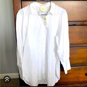 Maeve Anthropologie White Buttoned Shirt Puffed Sleeve with Jewel Sleeve 0